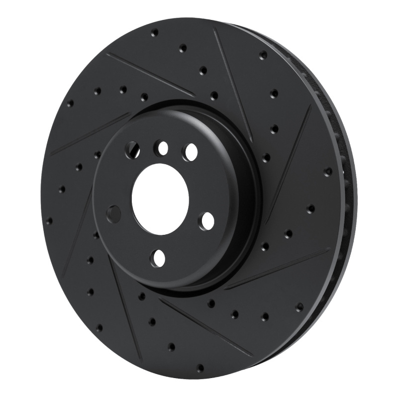 BMW 330e Brake Rotor (1) - Left Front - R1 Concepts - Drilled & Slotted - Black - `16-`25